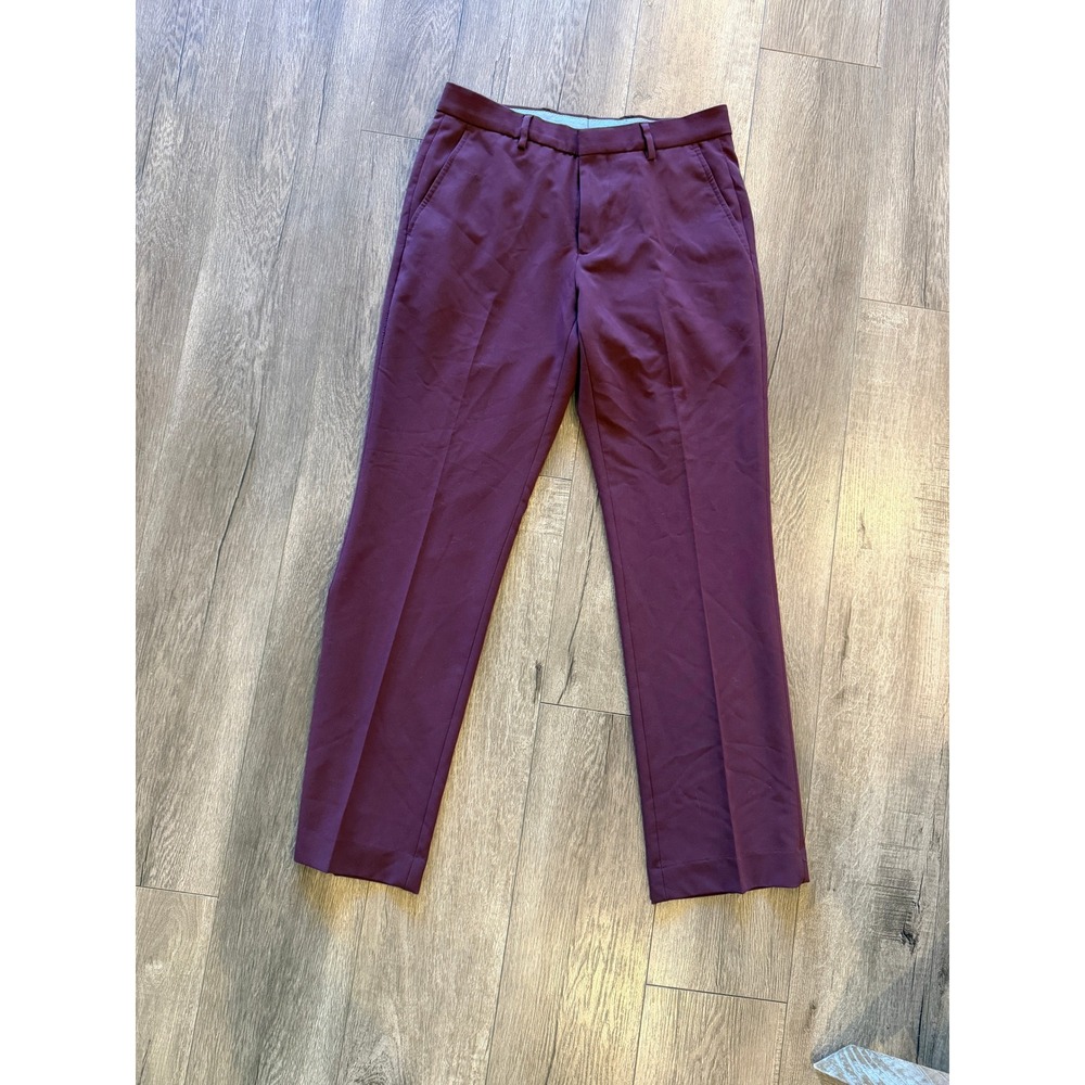 EGARA Mens Burgundy Slim Fit‎ Dress Pants Size 30x30 Polyester Rayon Spandex